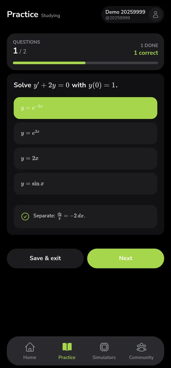 A practice question with the worked answer